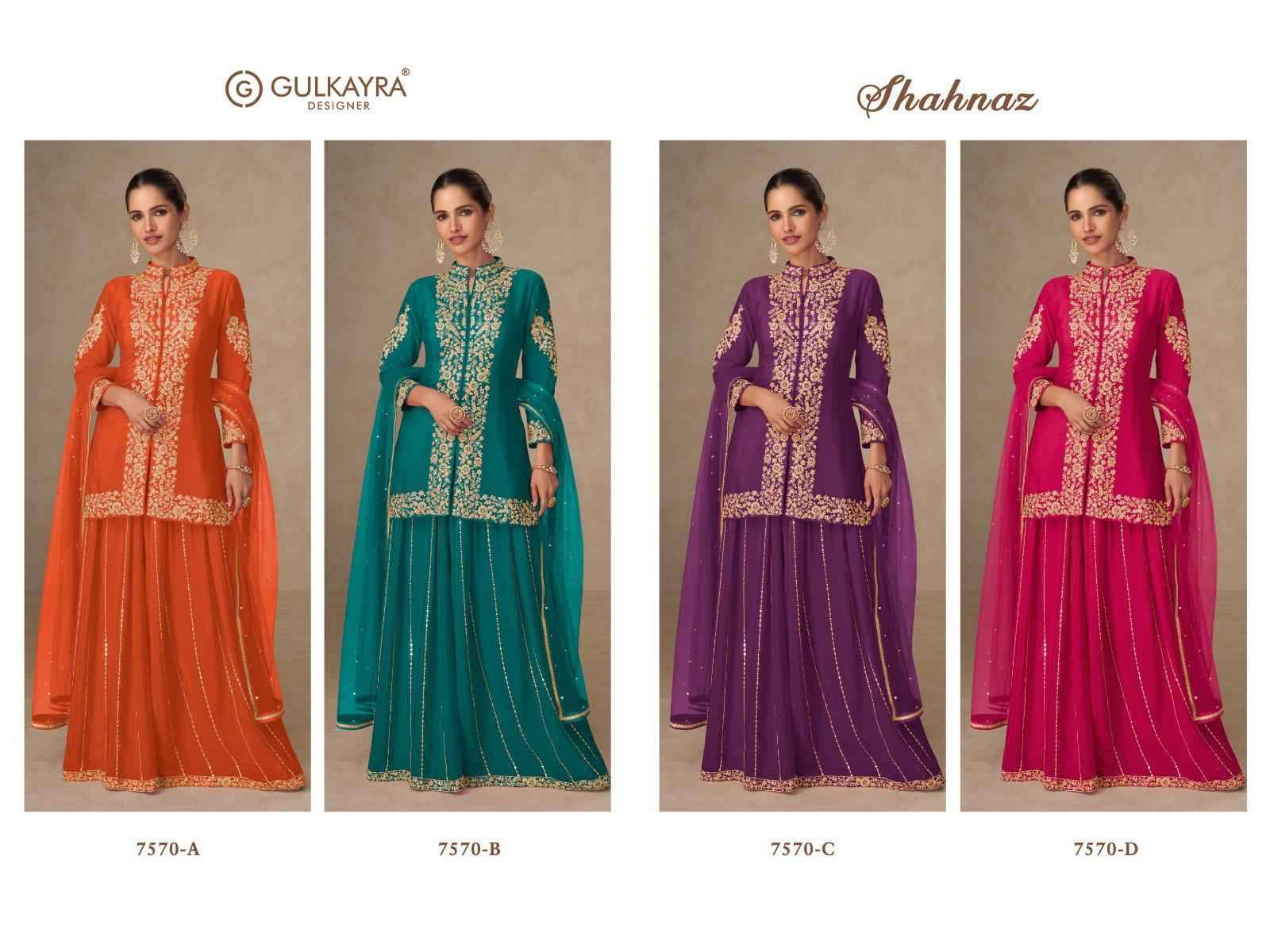 Shahnaz By Gulkayra 7570 A to 7570 D Series Designer Festive Suits Collection Beautiful Stylish Fancy Colorful Party Wear & Occasional Wear Real Chinon Dresses At Wholesale Price